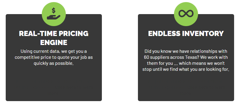Image with details about SteelNow's real-time pricing engine and endless inventory